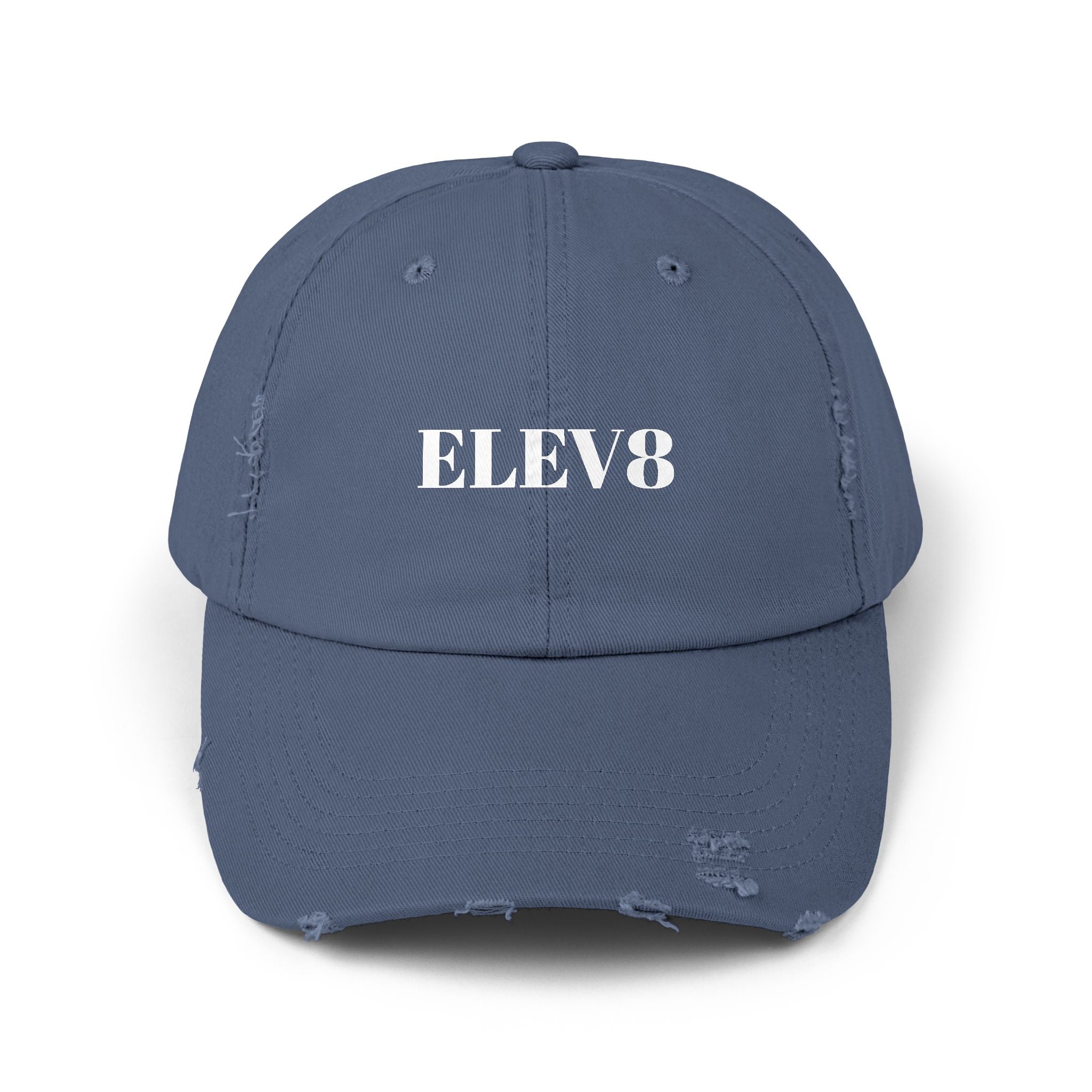Elev8 Distressed Cap – Vintage Black Baseball Hat with ELEV8 Text