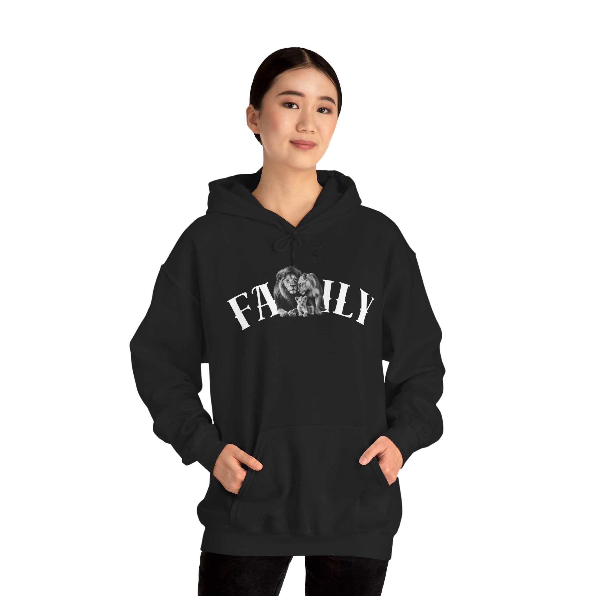 Family Lion Graphic Hoodie — "FAMILY" Vintage Crest Pullover