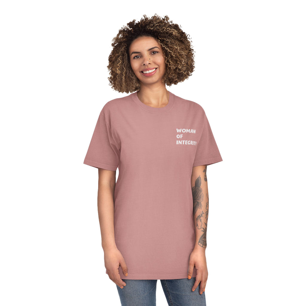 Woman of Integrity T-Shirt — Feminine Faded Tee for Inspirational Everyday Wear