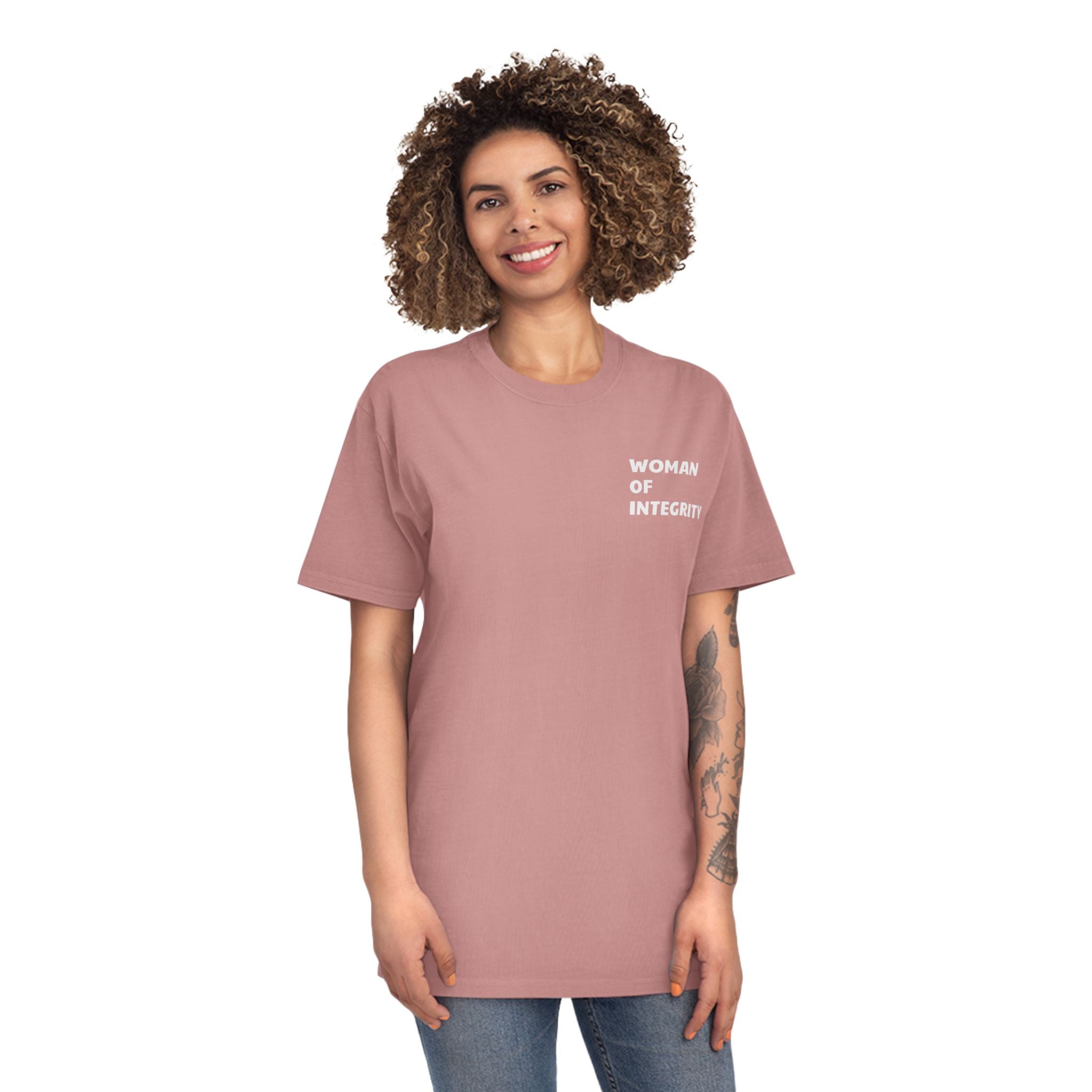 Woman of Integrity T-Shirt — Feminine Faded Tee for Inspirational Everyday Wear