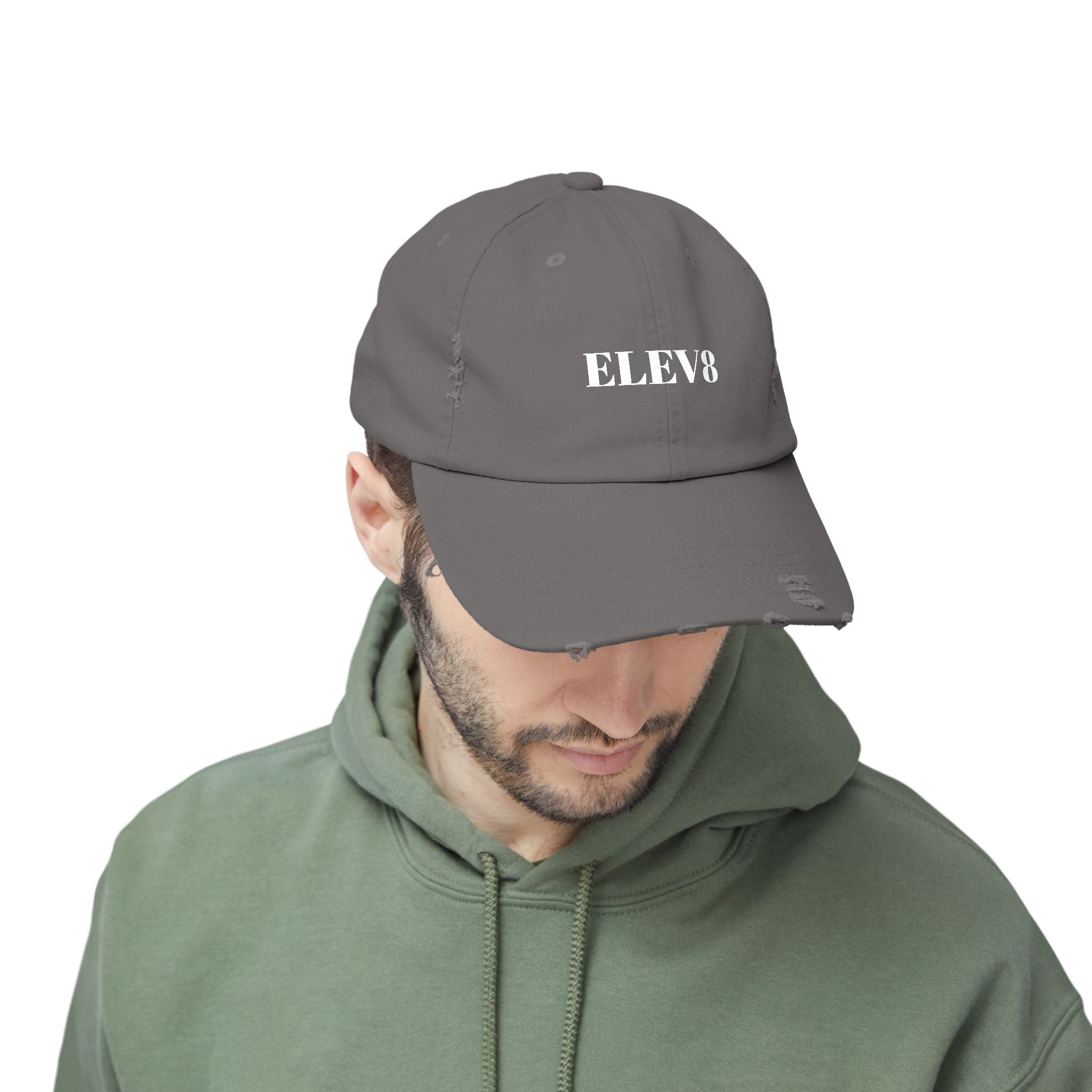 Elev8 Distressed Cap – Vintage Black Baseball Hat with ELEV8 Text