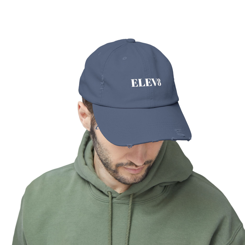Elev8 Distressed Cap – Vintage Black Baseball Hat with ELEV8 Text
