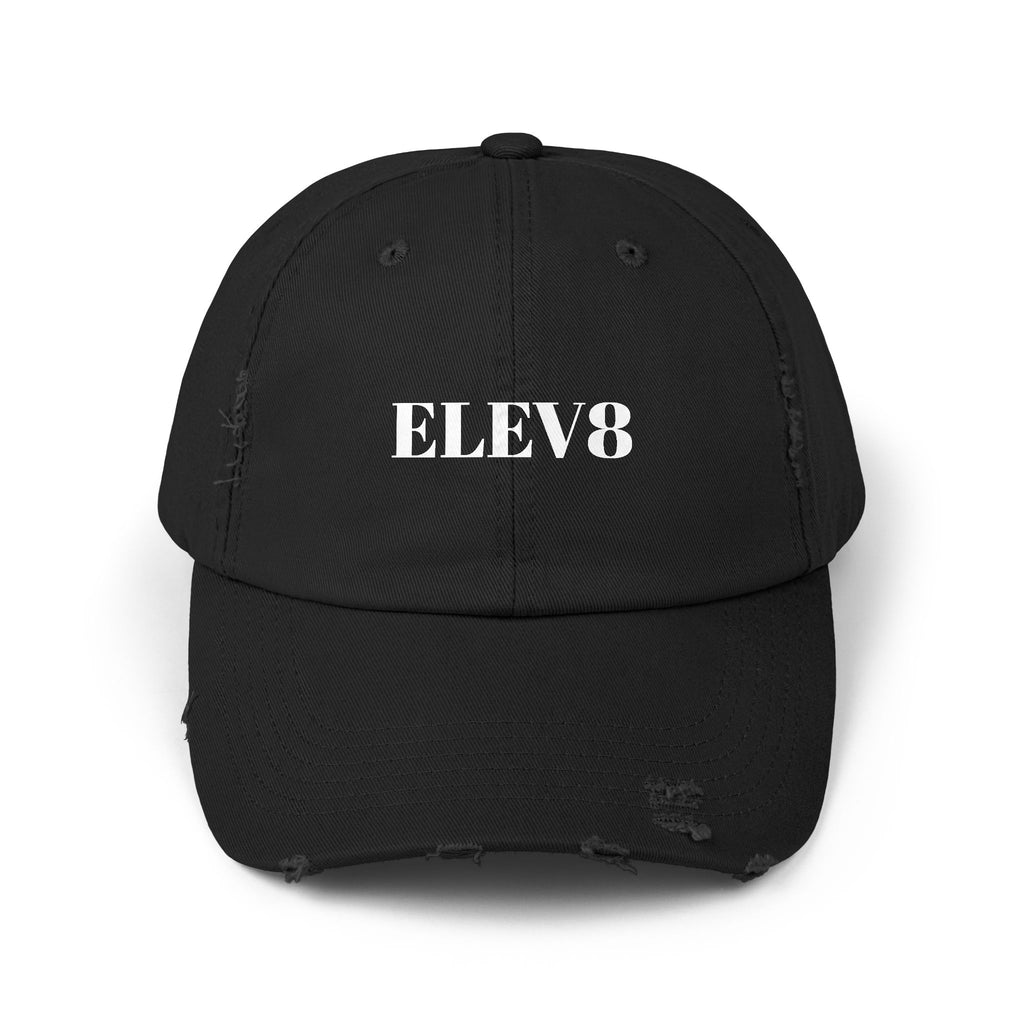 Elev8 Distressed Cap – Vintage Black Baseball Hat with ELEV8 Text