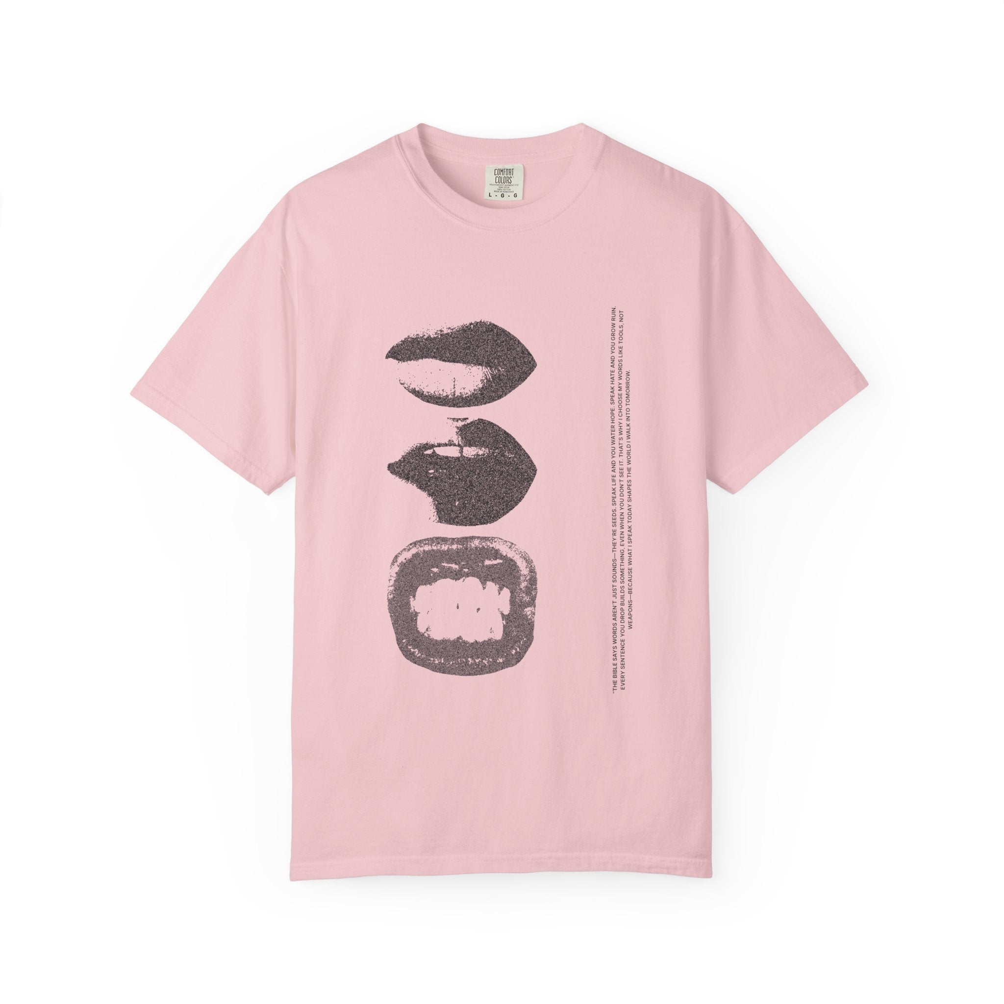 Graphic Lip Print T‑Shirt — Vintage Bible Word