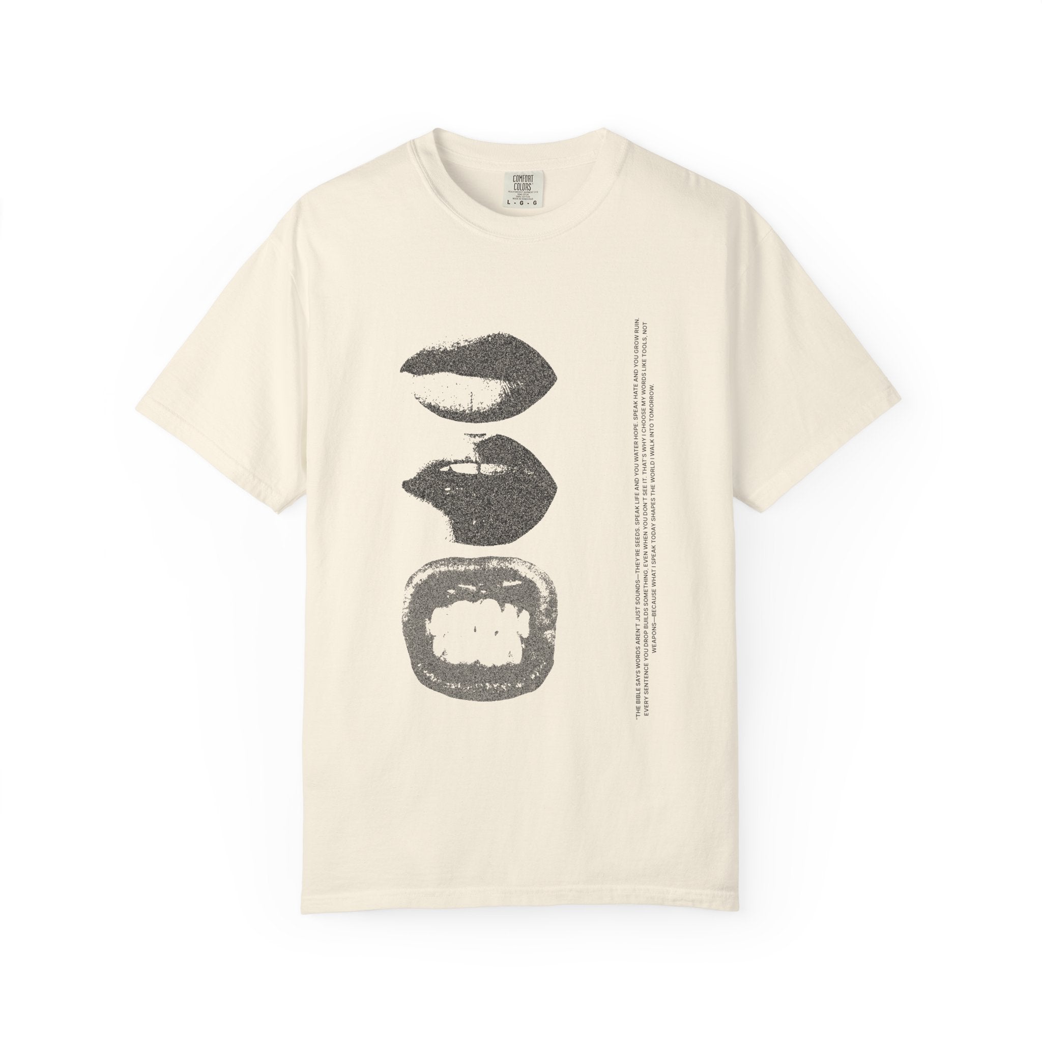 Graphic Lip Print T‑Shirt — Vintage Bible Word