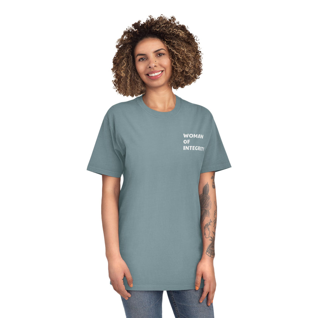 Woman of Integrity T-Shirt — Feminine Faded Tee for Inspirational Everyday Wear