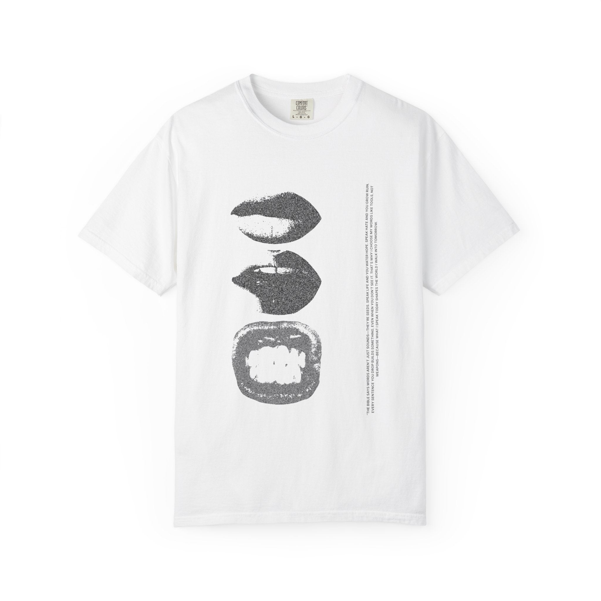 Graphic Lip Print T‑Shirt — Vintage Bible Word