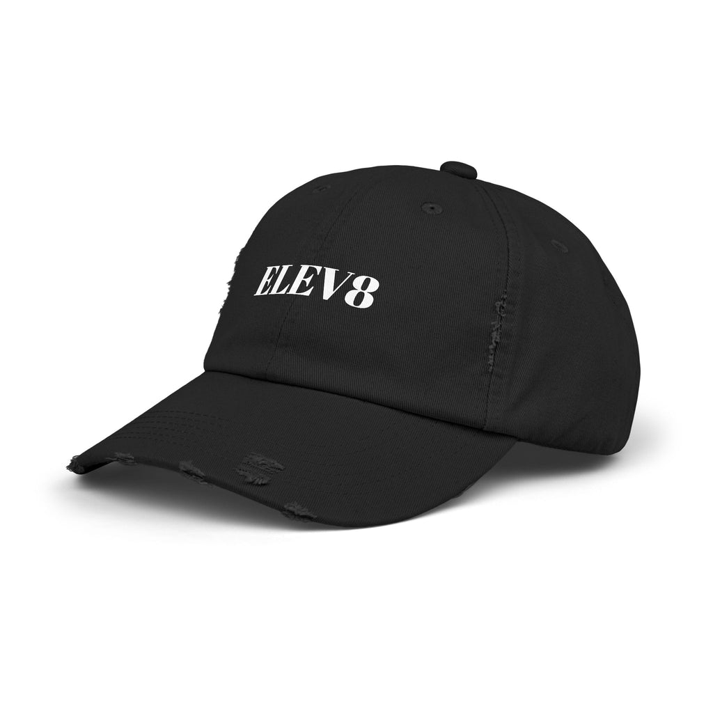 Elev8 Distressed Cap – Vintage Black Baseball Hat with ELEV8 Text