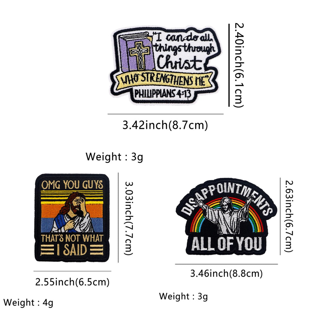 Jesus Funny Sayings Embroidered Patches on Clothes DIY Letters Applique Clothing Thermoadhesive Patches For Clothing Stickers