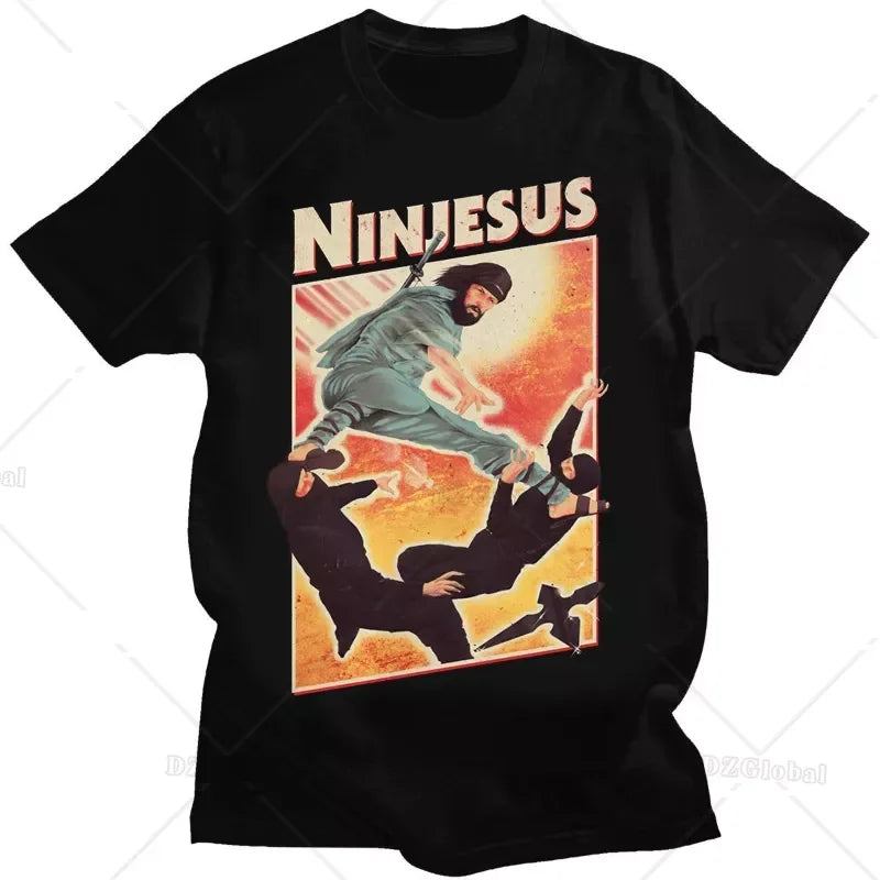 Funny Jesus Graphic T-shirts Ninjesus Kung Fu T Shirt Casual  Short Women Men Clothing Tees Tops Streetwear Japan Anime Clothes