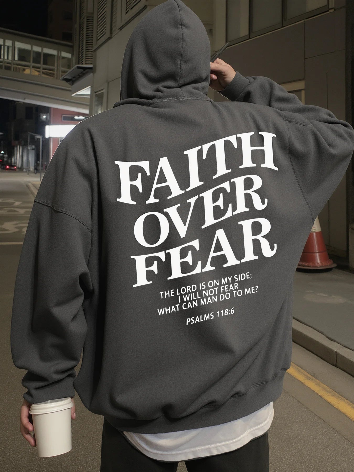 Hoodie for Man Street Wear Faith over Fear Graphic