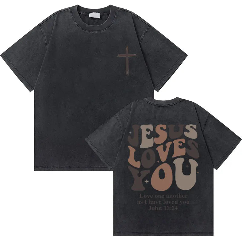 Casual Washed Retro Christian Jesus T-shirt