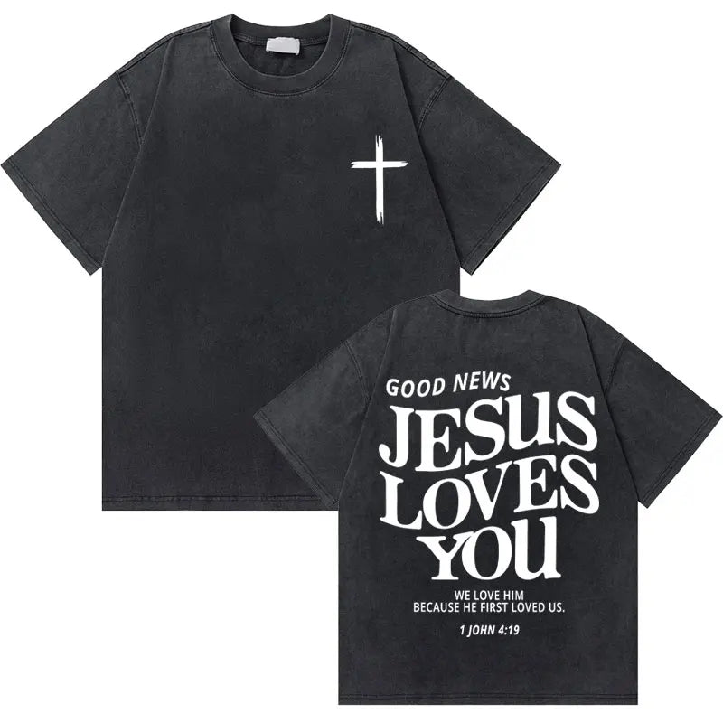 Casual Washed Retro Christian Jesus T-shirt