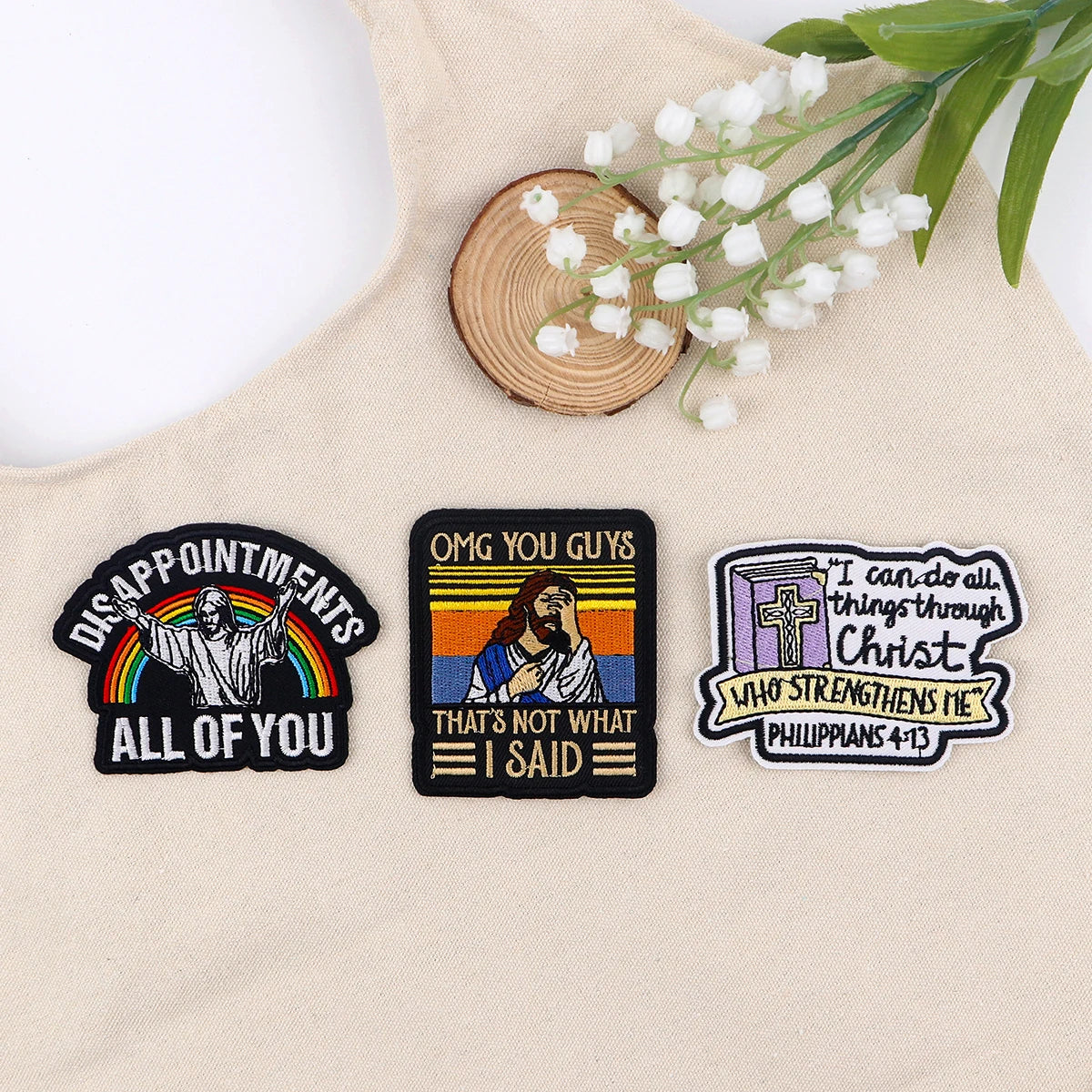 Jesus Funny Sayings Embroidered Patches on Clothes DIY Letters Applique Clothing Thermoadhesive Patches For Clothing Stickers