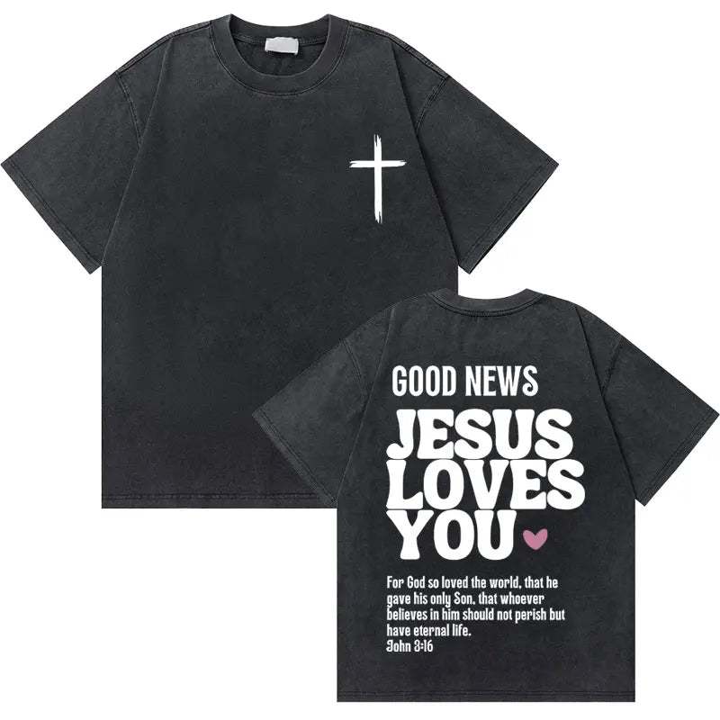 Casual Washed Retro Christian Jesus T-shirt