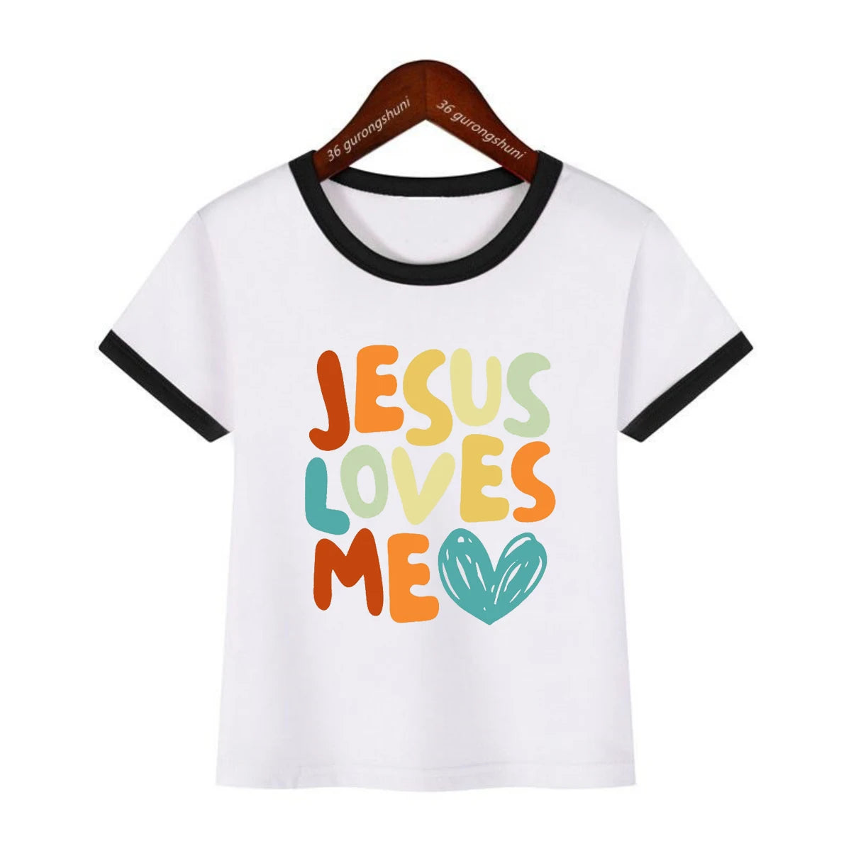 Colorful Jesus Loves Me Letter Printed Tshirt Girls/Boys Kawaii Kids Clothes Summer White/Black/Pink/Blue/Gray/Yellow T-Shirt