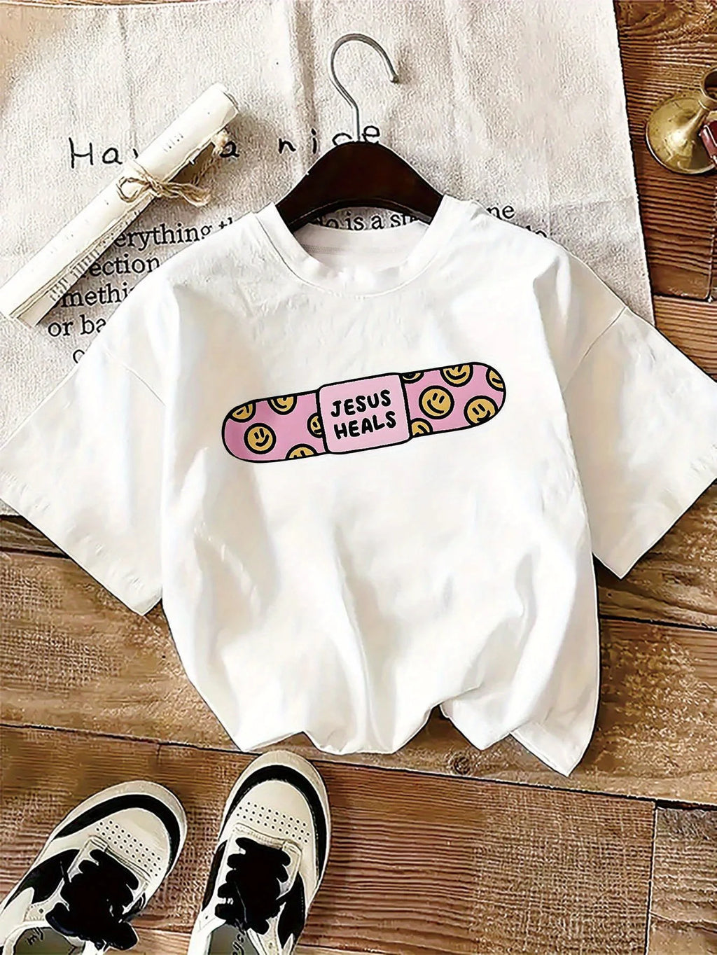 Womens Jesus Heals Joyful Face Graphic Printed Tee Casual Comfy Short Sleeve Round Neck Everyday T-shirt Trendy Design Clothing