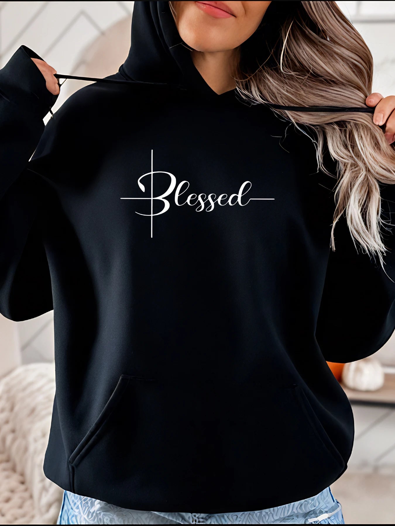 Blessed Hoodie Christian Cross Print