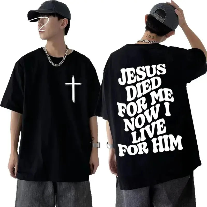 Harajuku Casual Men's Aesthetic Christian T Shirt Jesus Bible Verse Letters Print Apparel T-shirt Unisex Oversized T-Shirts Tops