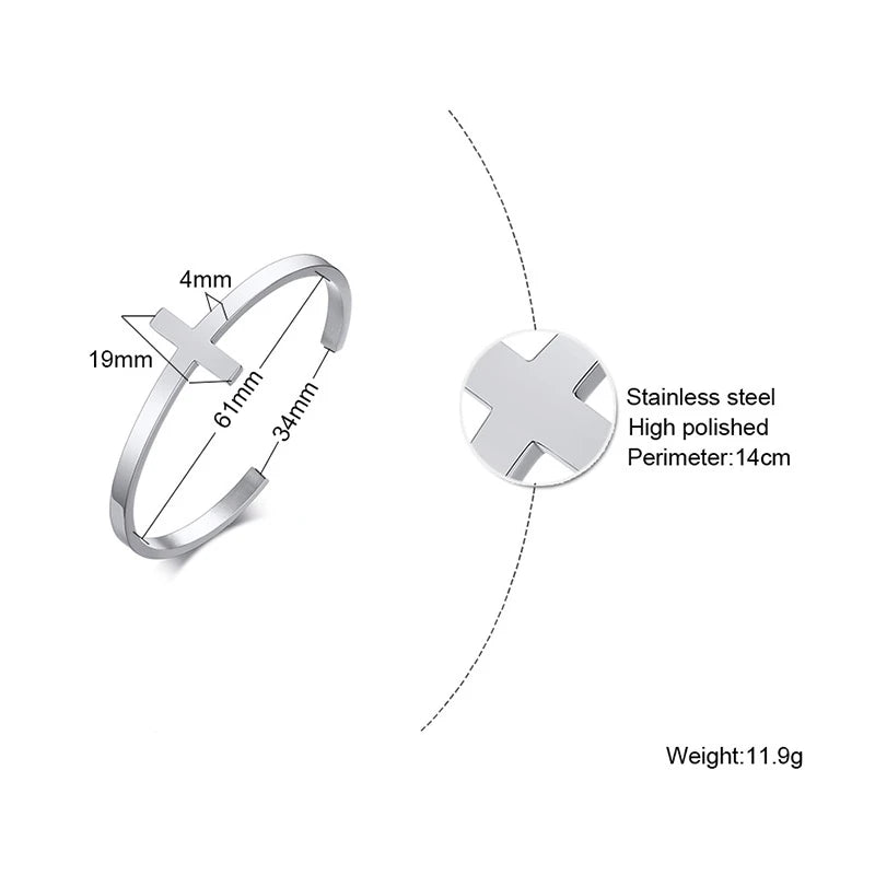 Classic Jesus Cross Openning Bangle Bracelet For Men Women Hip Hop Stainless Steel Cuff Bracelet Male Hand Ornament Punk Jewelry