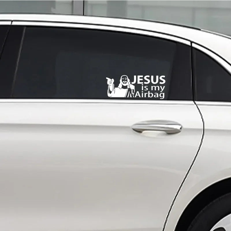 JESUS Is My Airbag Funny Car Sticker Auto Body Bumper Windows Motorcycle Laptop Walls Vinyl Film Decal Car Tuning Accessories