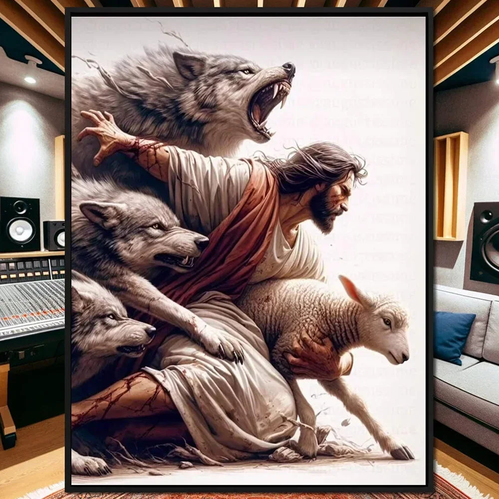 Holy Religious Belief God Jesus and Holy Spirit Posters Print Sacred Heart Jesus Shepherd Canvas Painting Living Room Home De