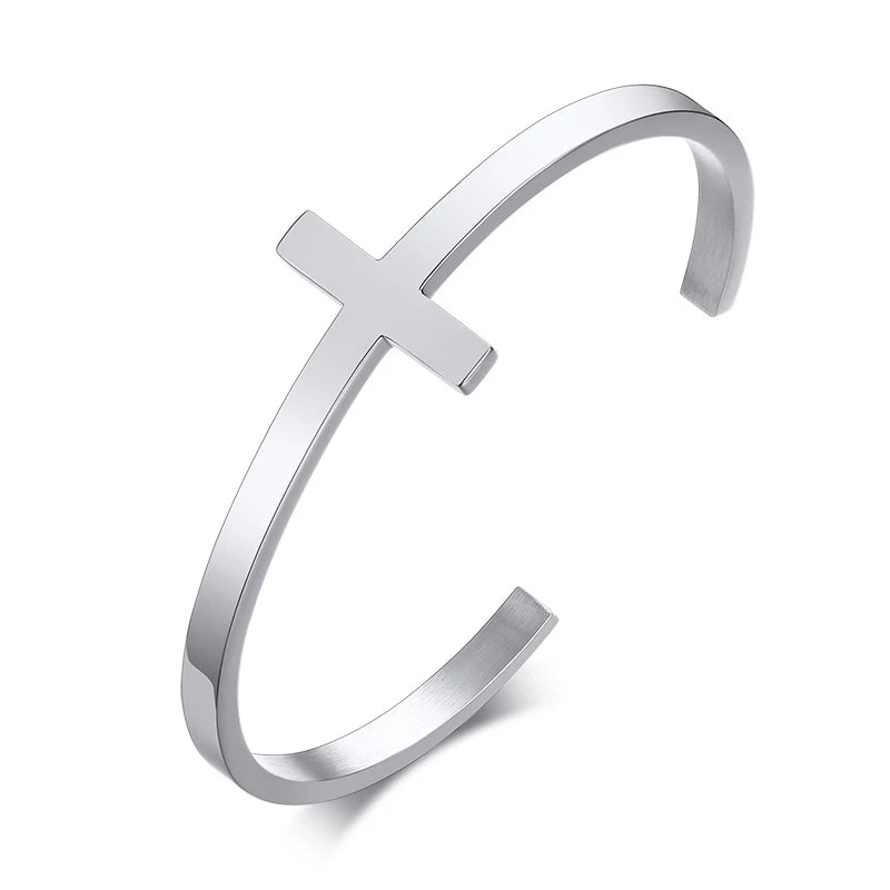 Classic Jesus Cross Openning Bangle Bracelet For Men Women Hip Hop Stainless Steel Cuff Bracelet Male Hand Ornament Punk Jewelry