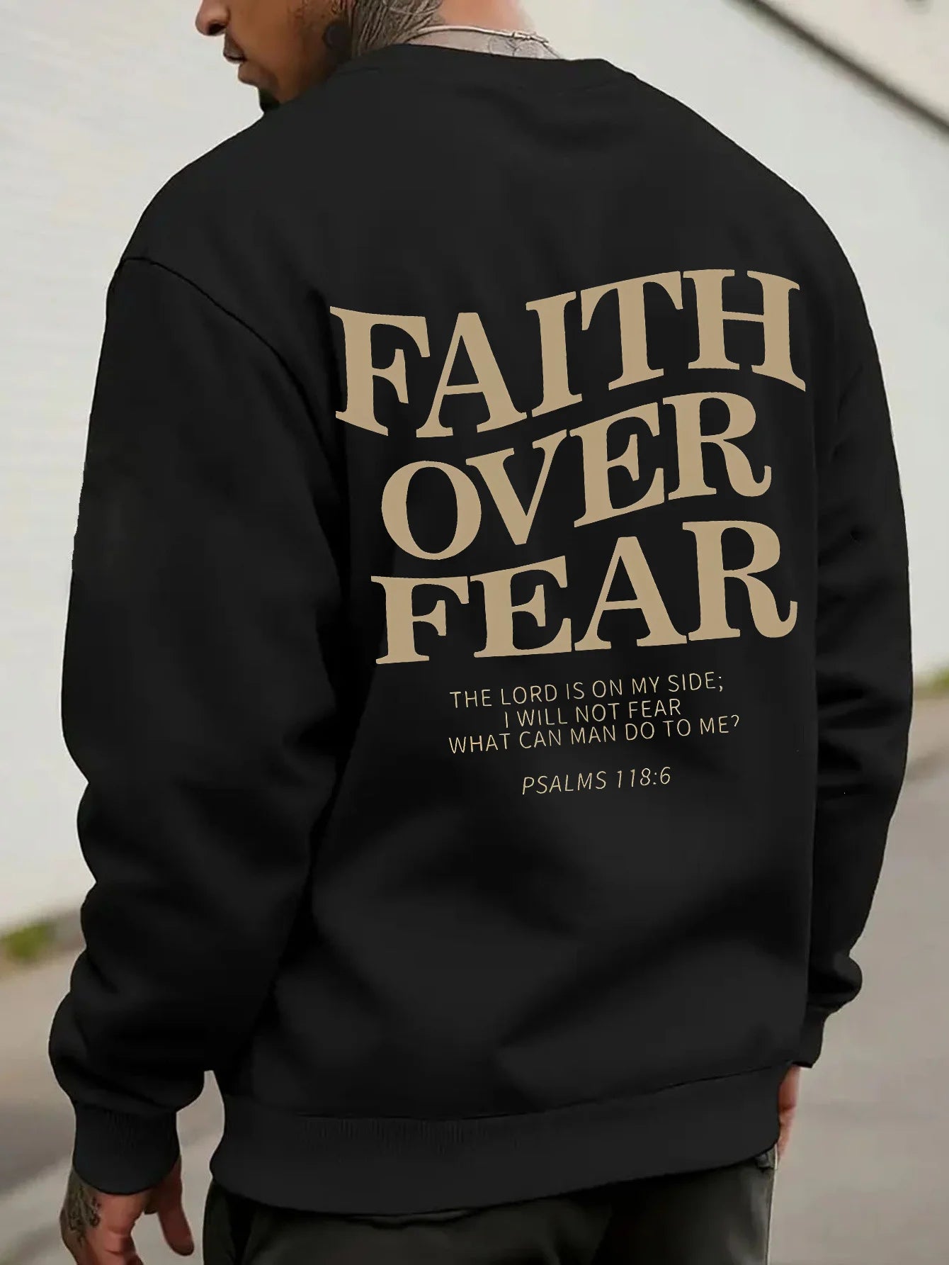 Men's Faith-inspired Oversized Sweater with Bible Verses