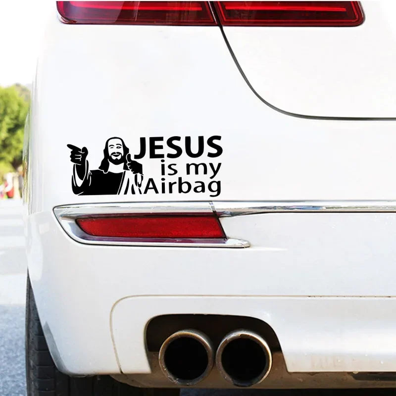 JESUS Is My Airbag Funny Car Sticker Auto Body Bumper Windows Motorcycle Laptop Walls Vinyl Film Decal Car Tuning Accessories