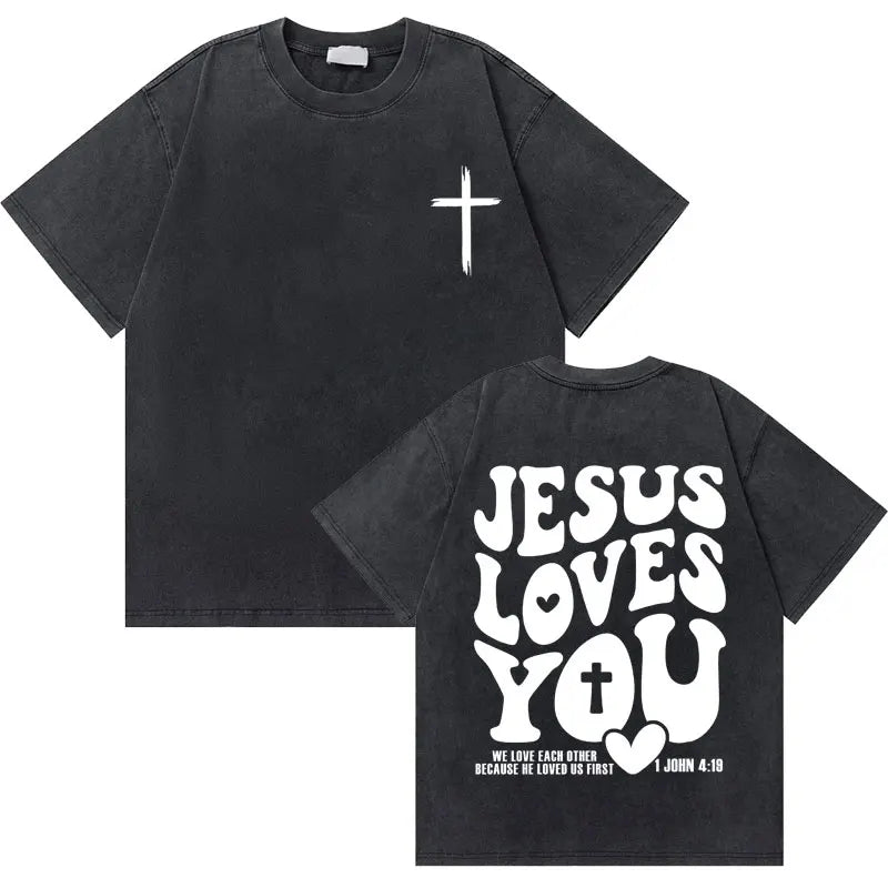 Casual Washed Retro Christian Jesus T-shirt