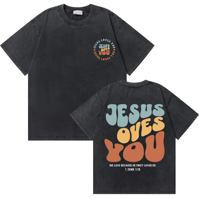 Casual Washed Retro Christian Jesus T-shirt
