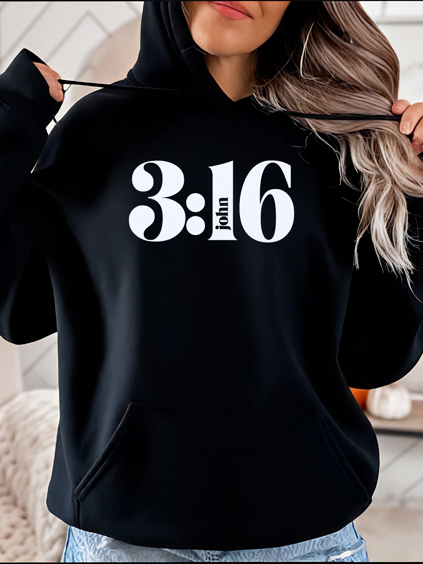 John 3:16 Print Loose Casual Hoodie for Women