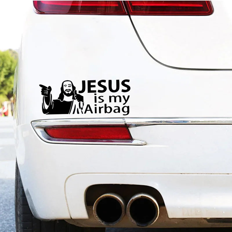 JESUS Is My Airbag Funny Car Sticker Auto Body Bumper Windows Motorcycle Laptop Walls Vinyl Film Decal Car Tuning Accessories
