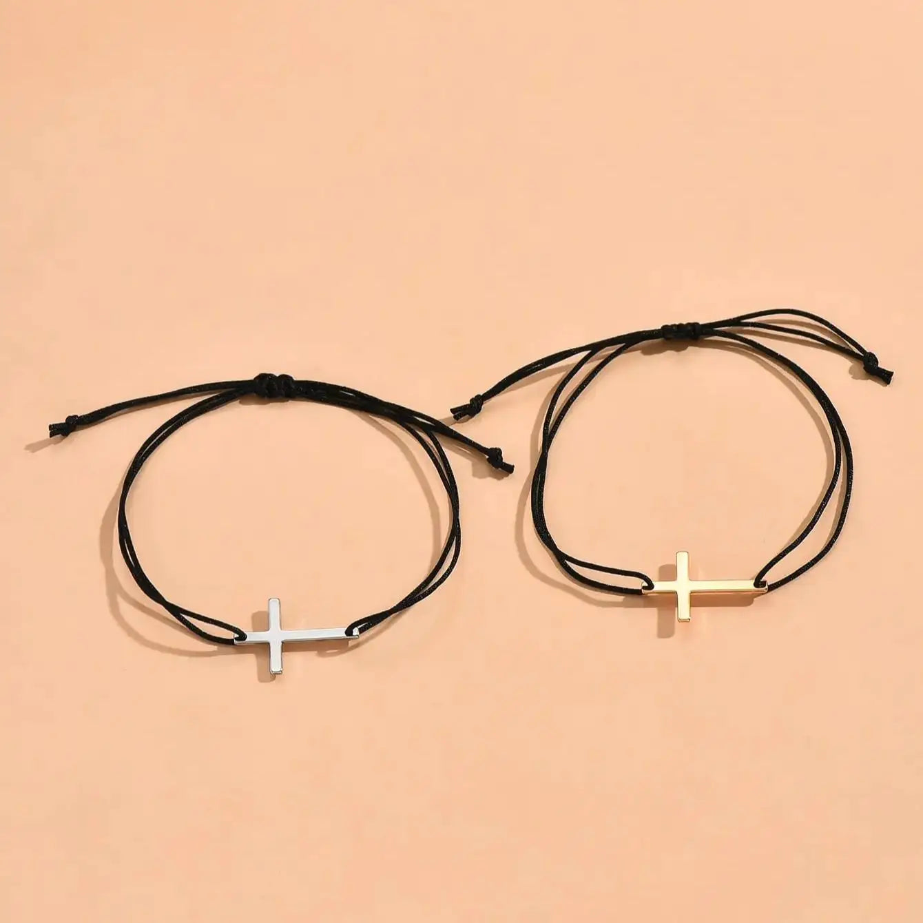 Minimalist Cross Couple Bracelet Set
