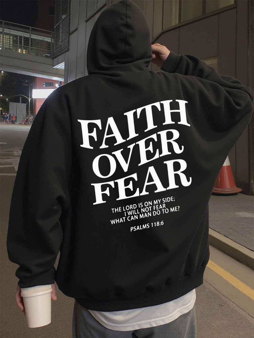 Hoodie for Man Street Wear Faith over Fear Graphic