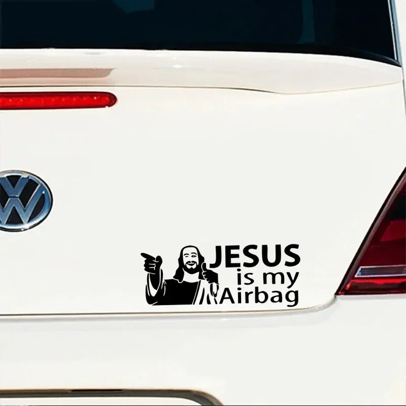JESUS Is My Airbag Funny Car Sticker Auto Body Bumper Windows Motorcycle Laptop Walls Vinyl Film Decal Car Tuning Accessories