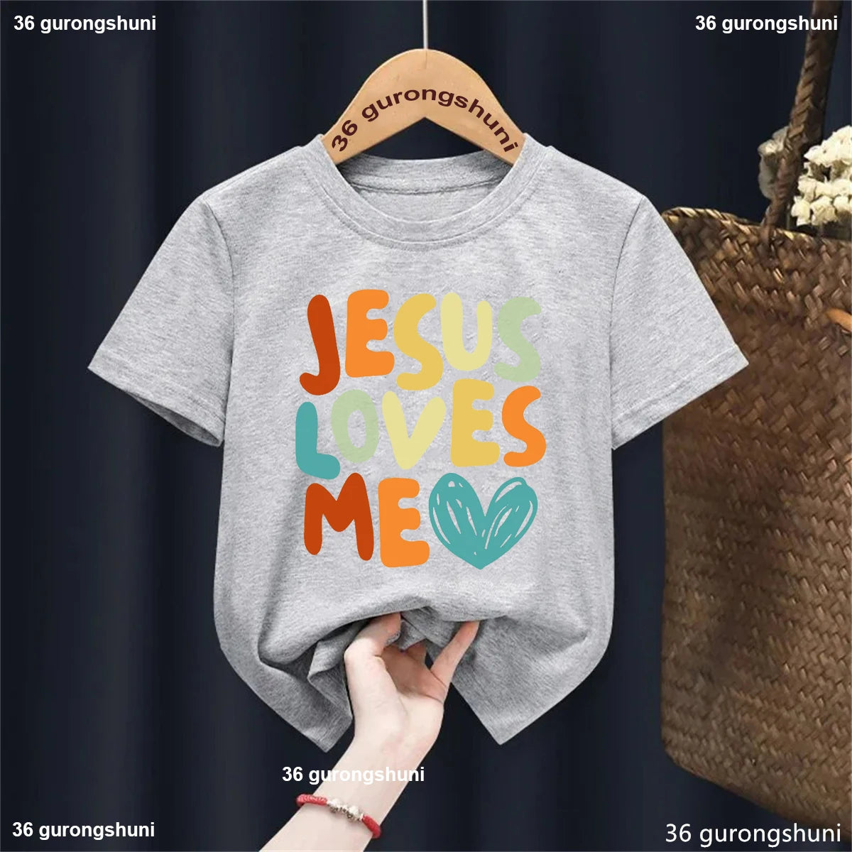 Colorful Jesus Loves Me Letter Printed Tshirt Girls/Boys Kawaii Kids Clothes Summer White/Black/Pink/Blue/Gray/Yellow T-Shirt