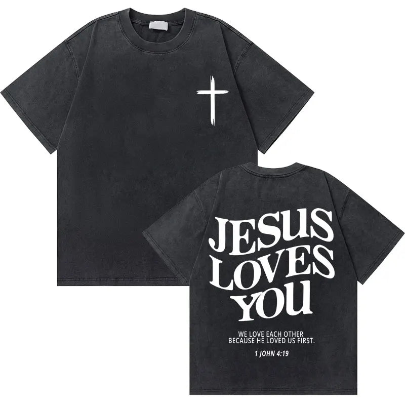 Casual Washed Retro Christian Jesus T-shirt