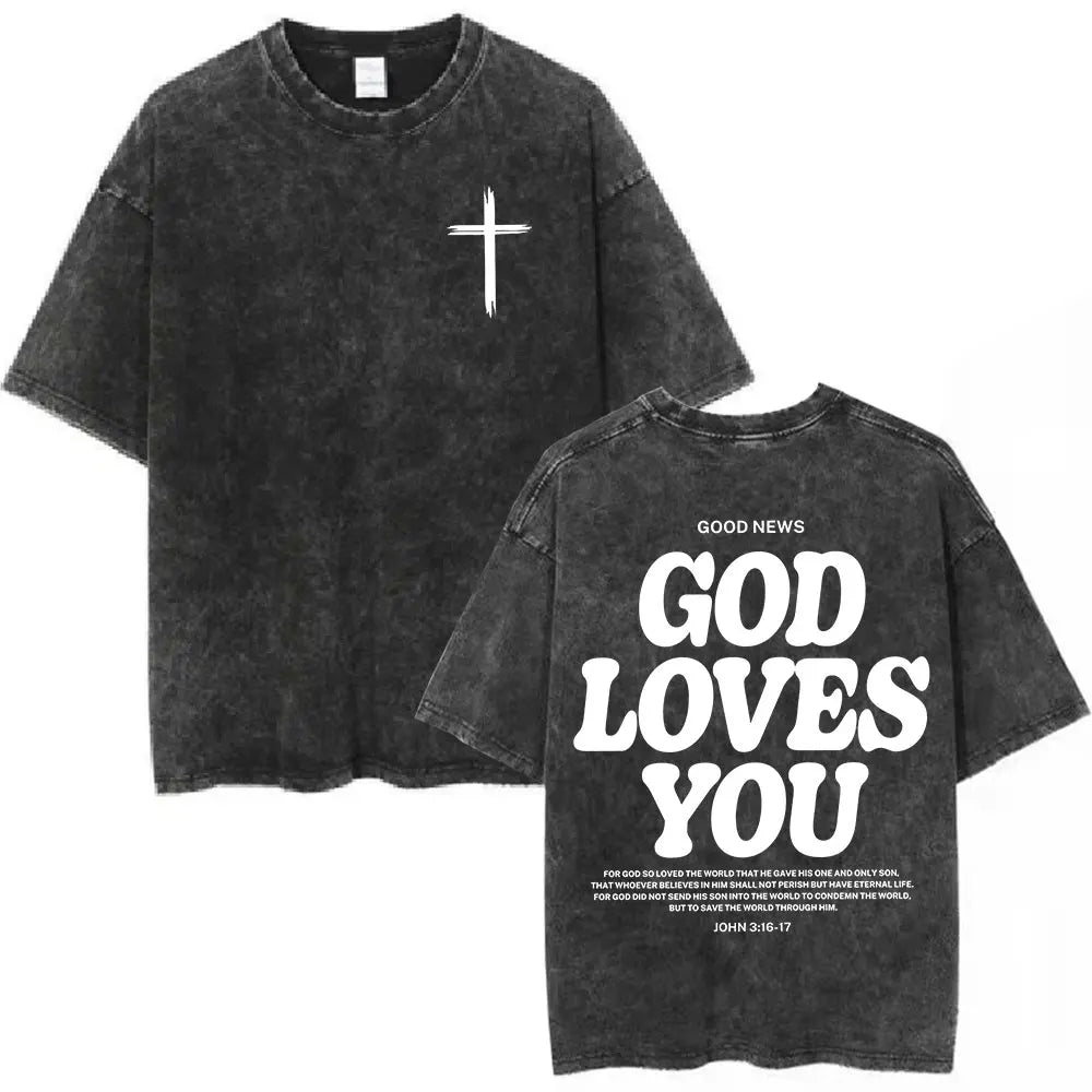 Christian Bible Text Retro Washed T-shirt