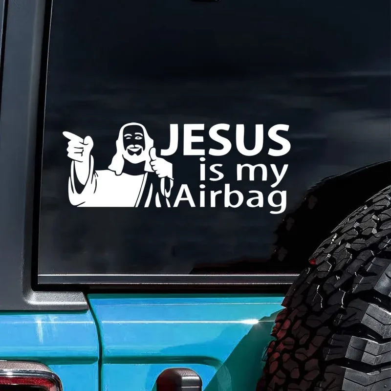 JESUS Is My Airbag Funny Car Sticker Auto Body Bumper Windows Motorcycle Laptop Walls Vinyl Film Decal Car Tuning Accessories
