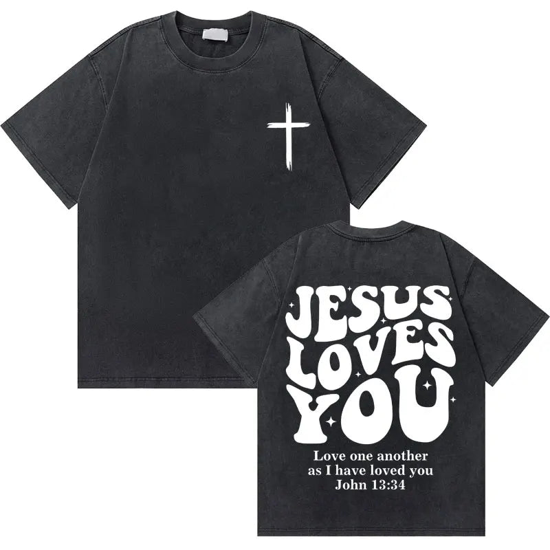 Casual Washed Retro Christian Jesus T-shirt
