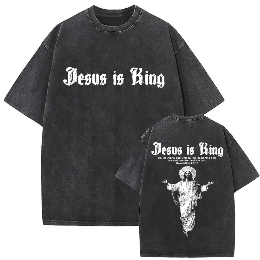 Vintage Washed Jesus Is King Graphic T-shirt