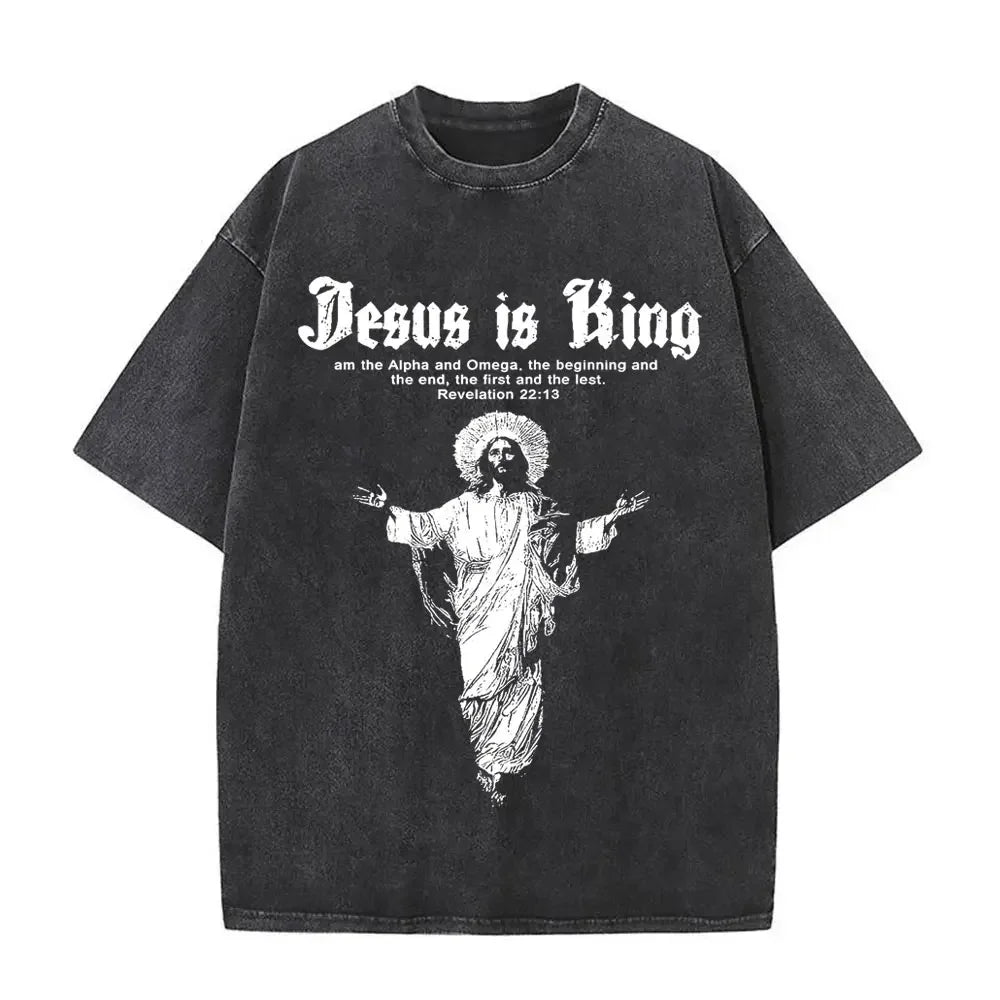 Vintage Washed Jesus Is King Graphic T-shirt